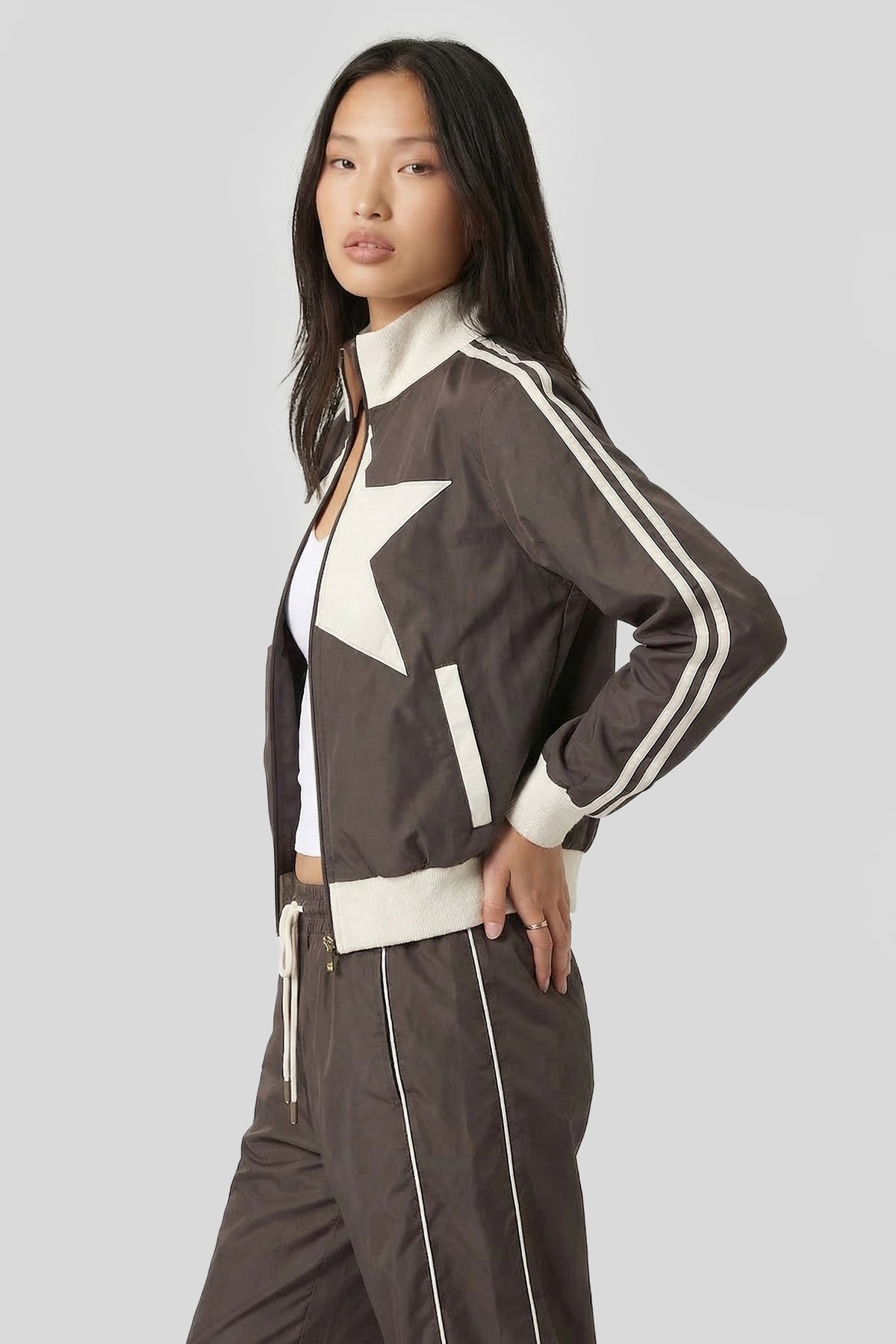 Alt View 4. Nylon Star Track Jacket - Brown