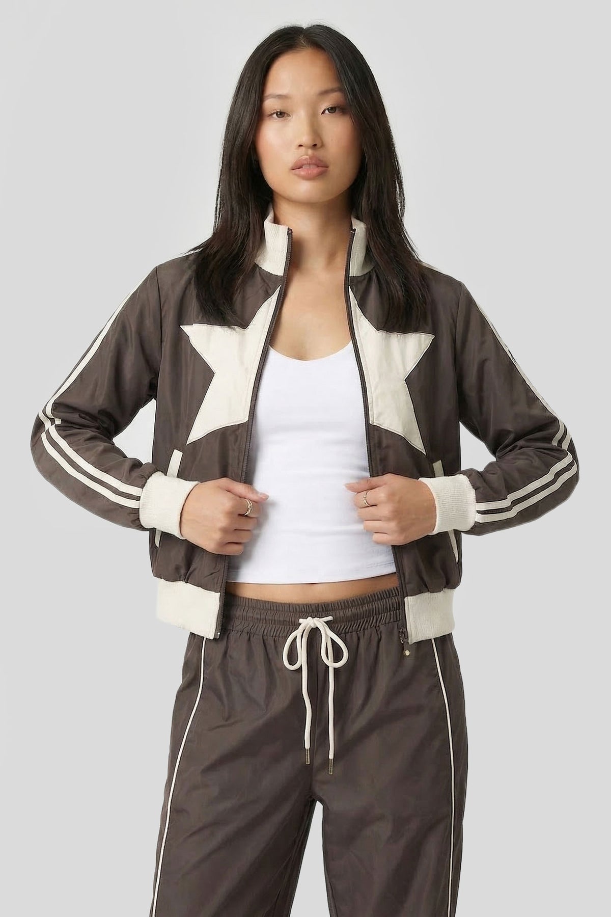 Nylon Star Track Jacket - Brown