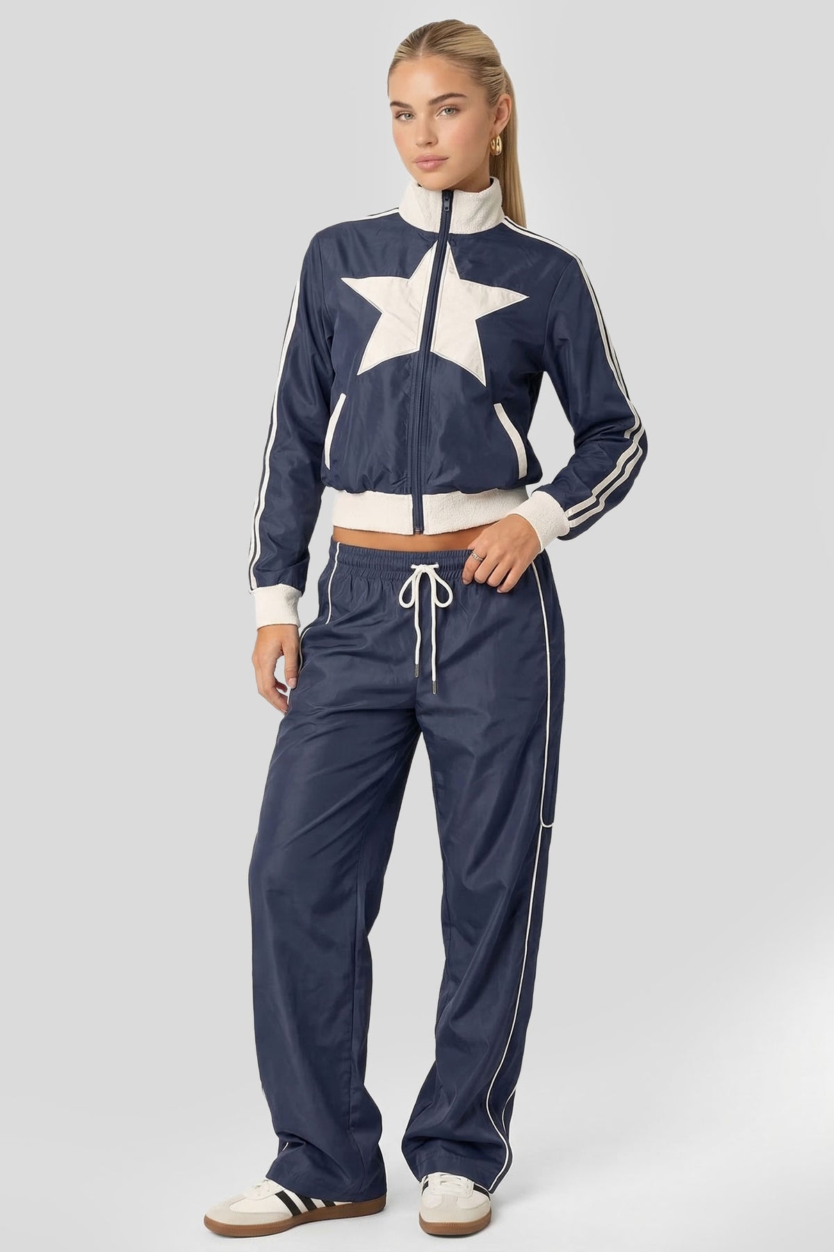 Alt View 3. Nylon Star Track Jacket - Navy