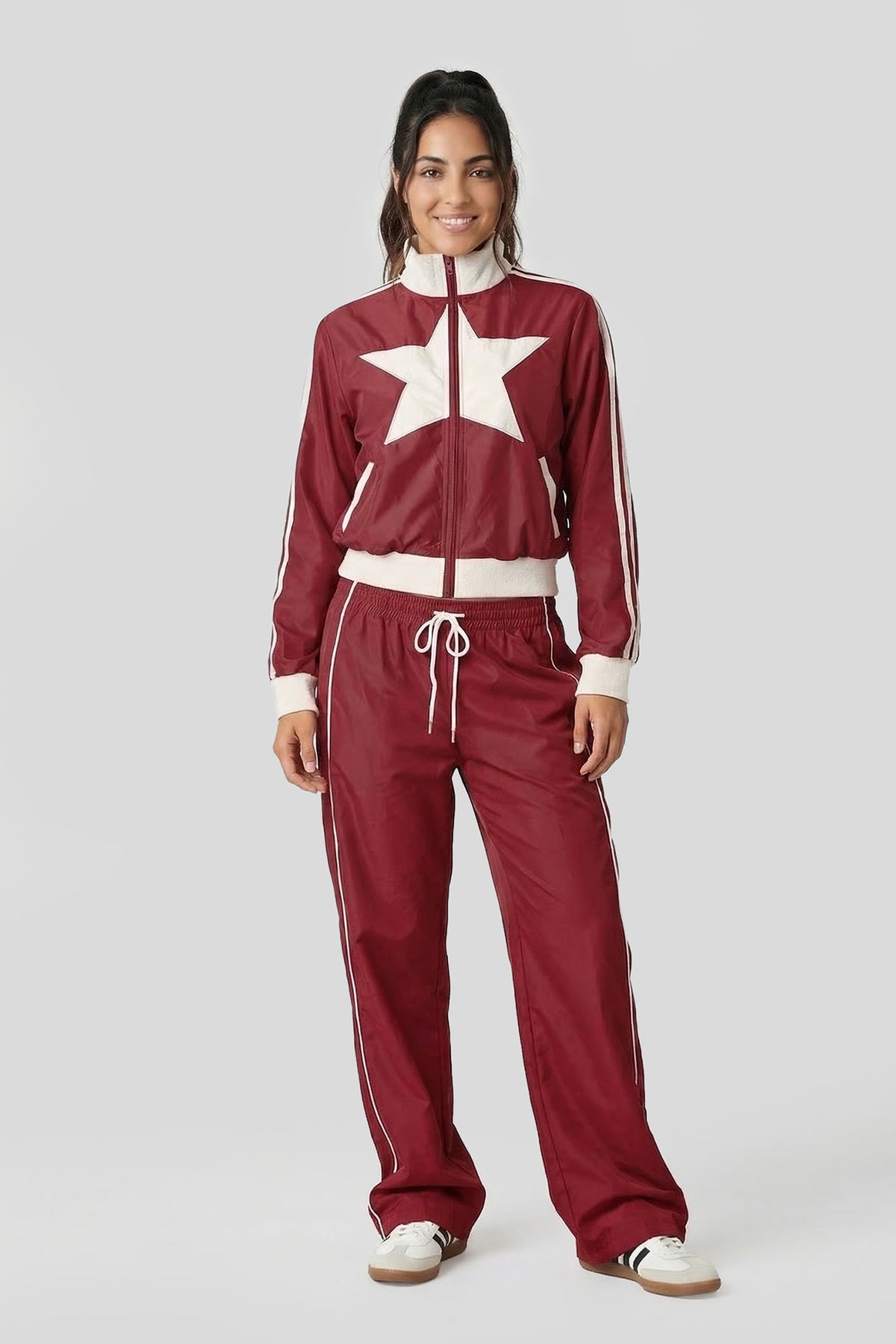 Alt View 3. Nylon Star Track Jacket - Cherry
