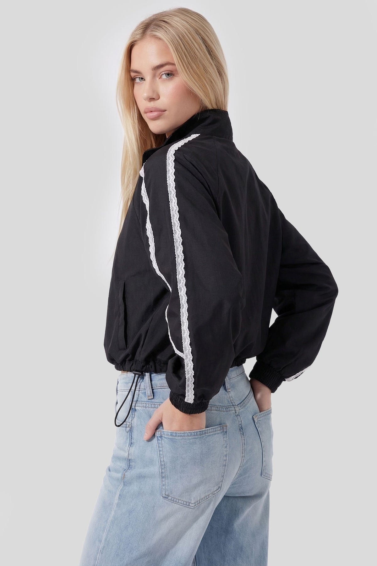 Alt View 2. Lace Trim Windbreaker - Black