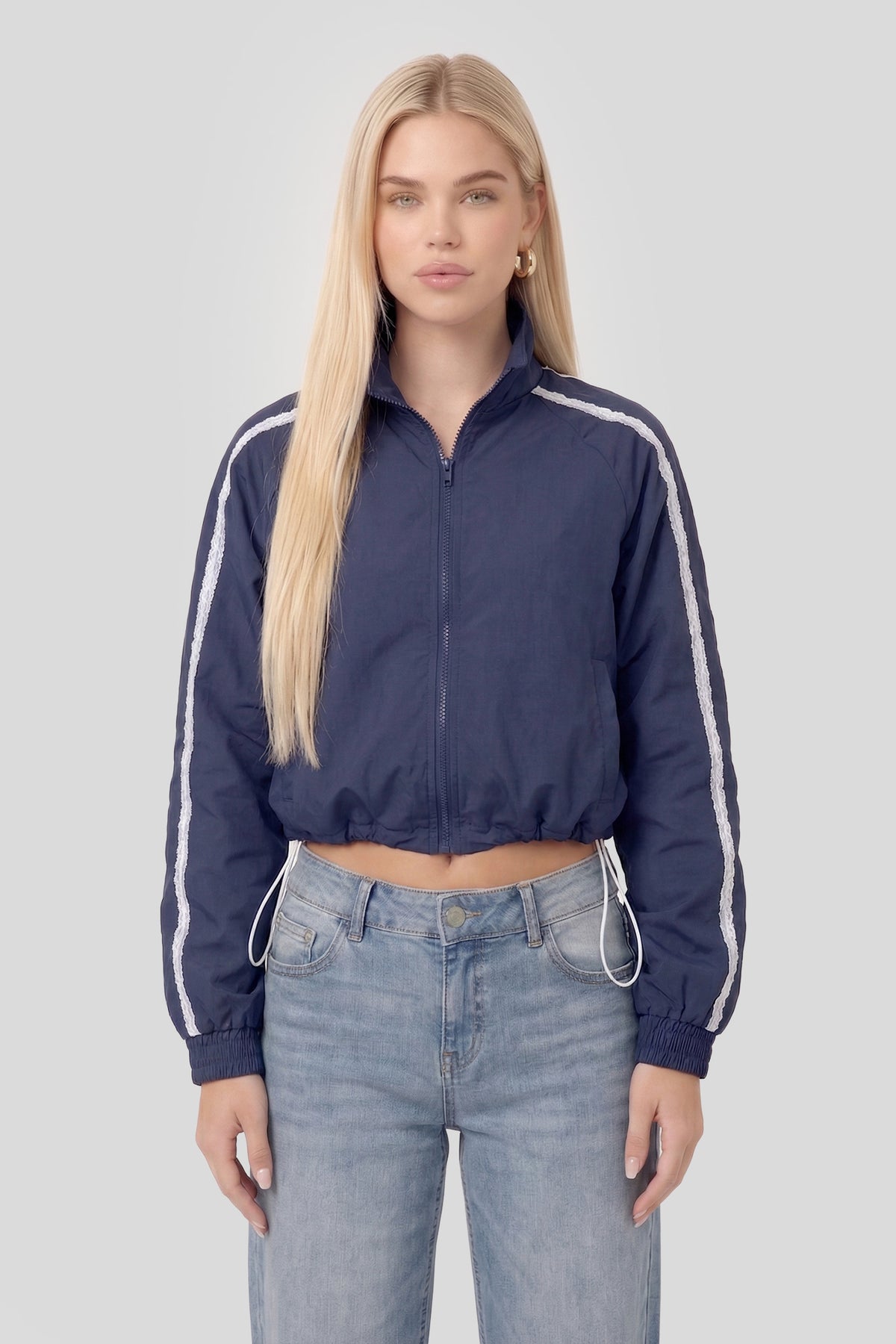 Alt View 3. Lace Trim Windbreaker - Navy