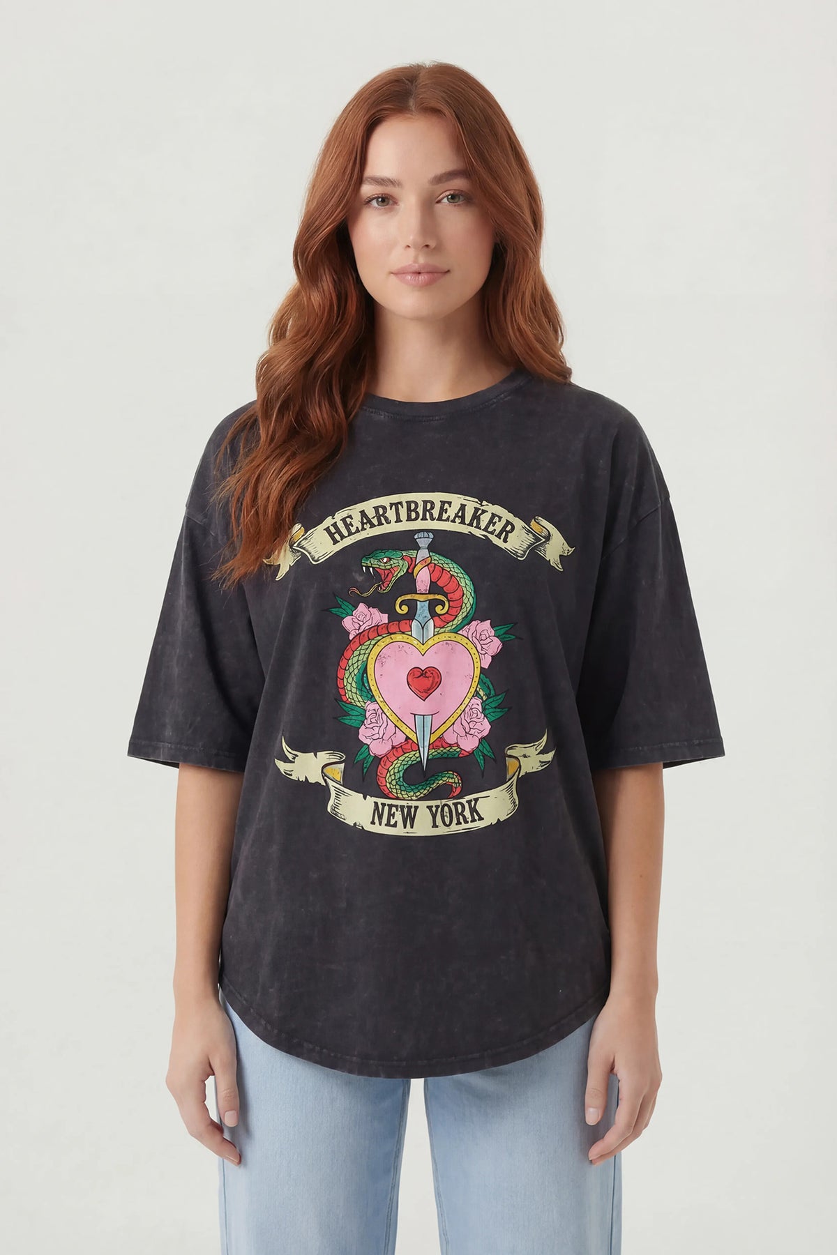 Oversized Graphic Washed T-Shirt - Black