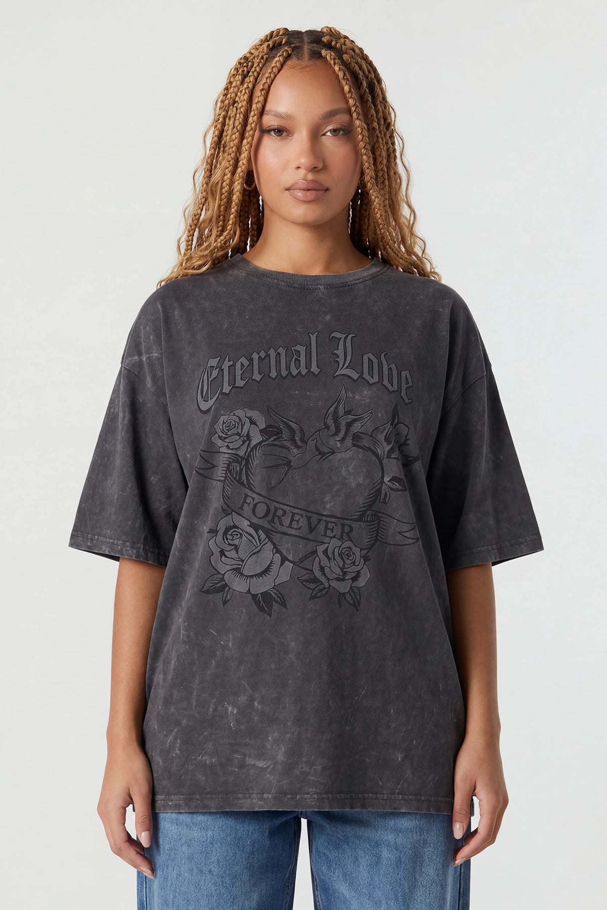 Oversized Graphic Washed T-Shirt - Charcoal