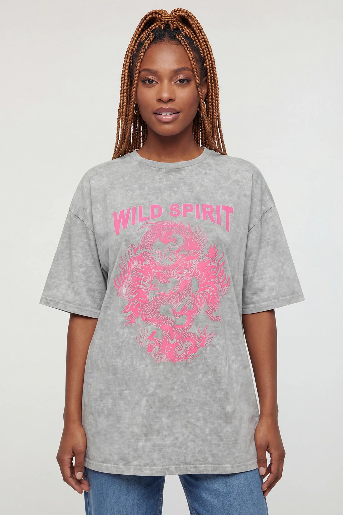 Oversized Graphic Washed T-Shirt - Heather Grey