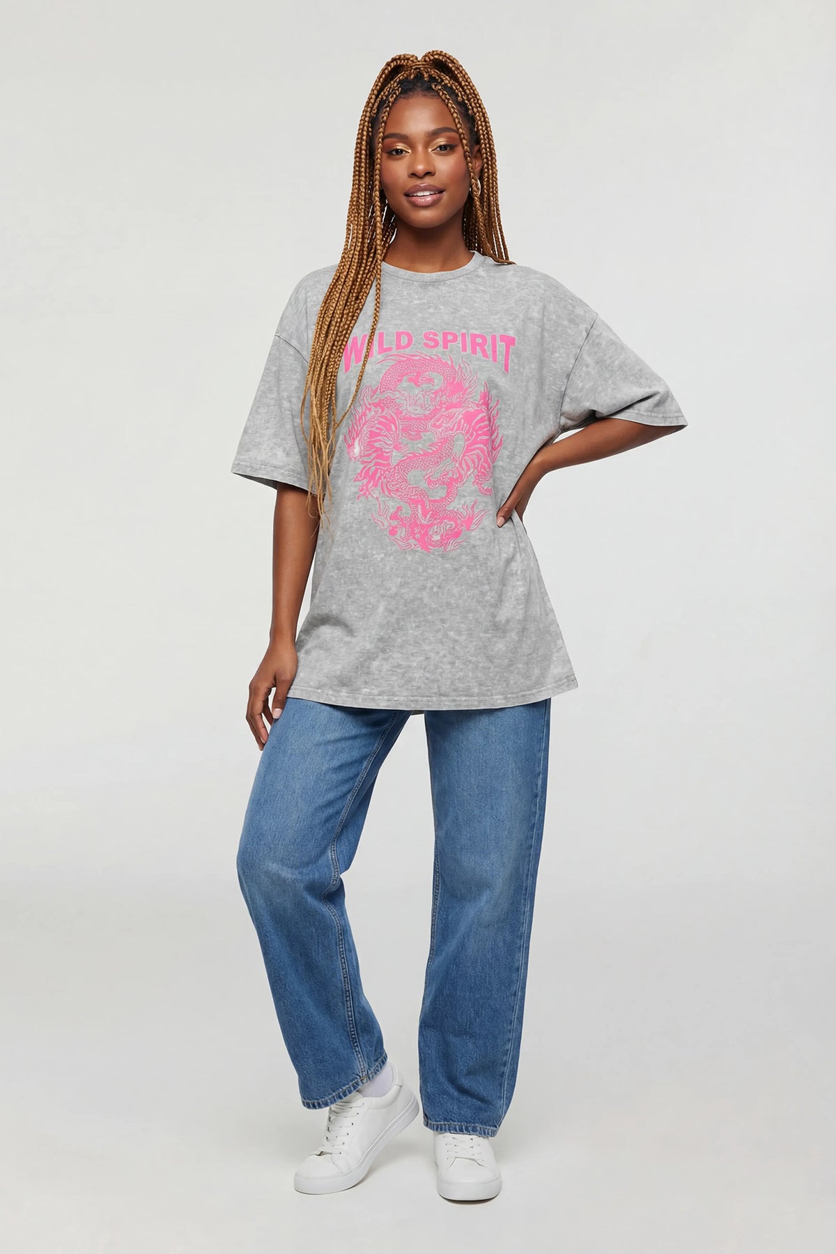 Alt View 3. Oversized Graphic Washed T-Shirt - Heather Grey