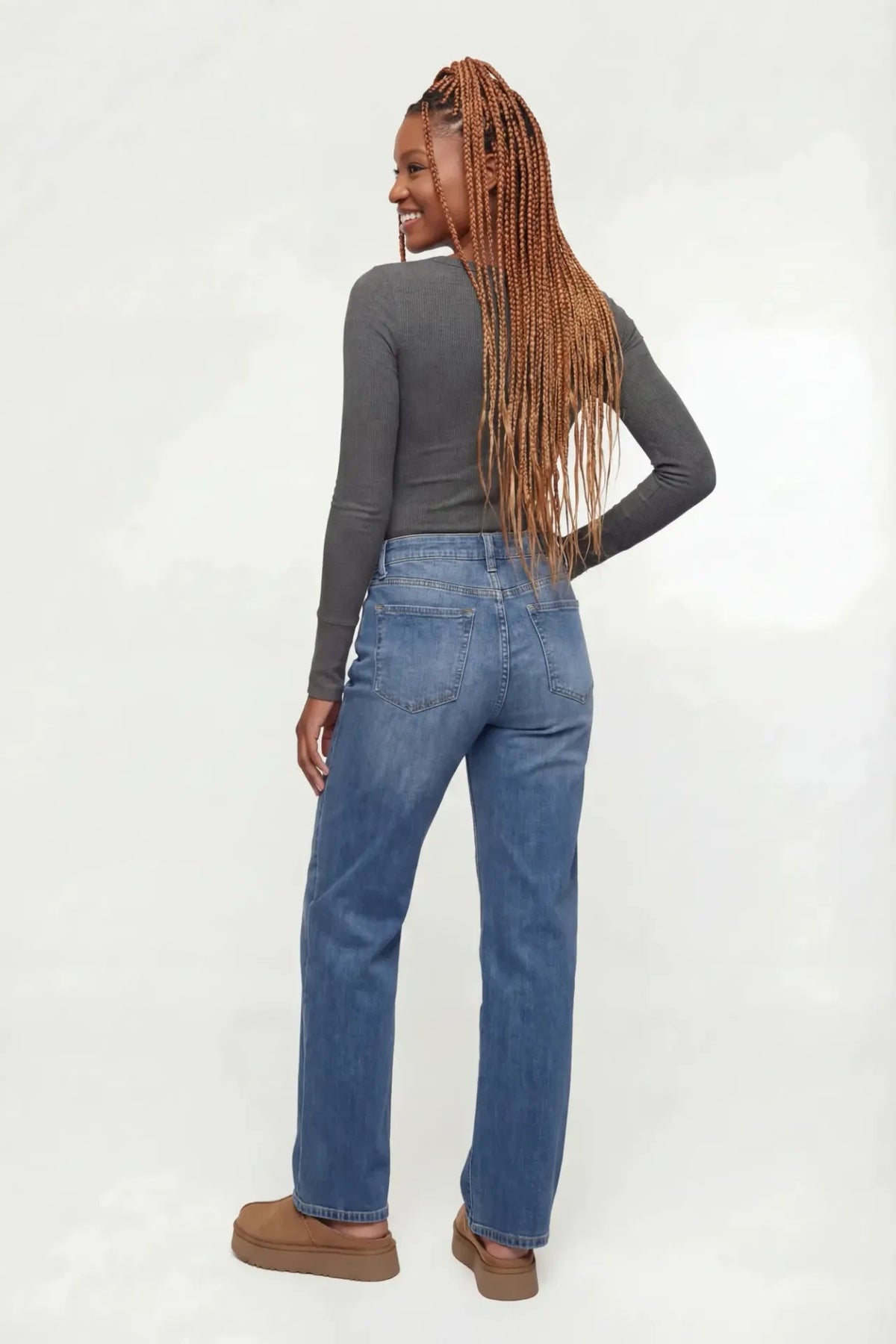 Alt View 4. Ribbed Long Sleeve Henley Bodysuit - Charcoal