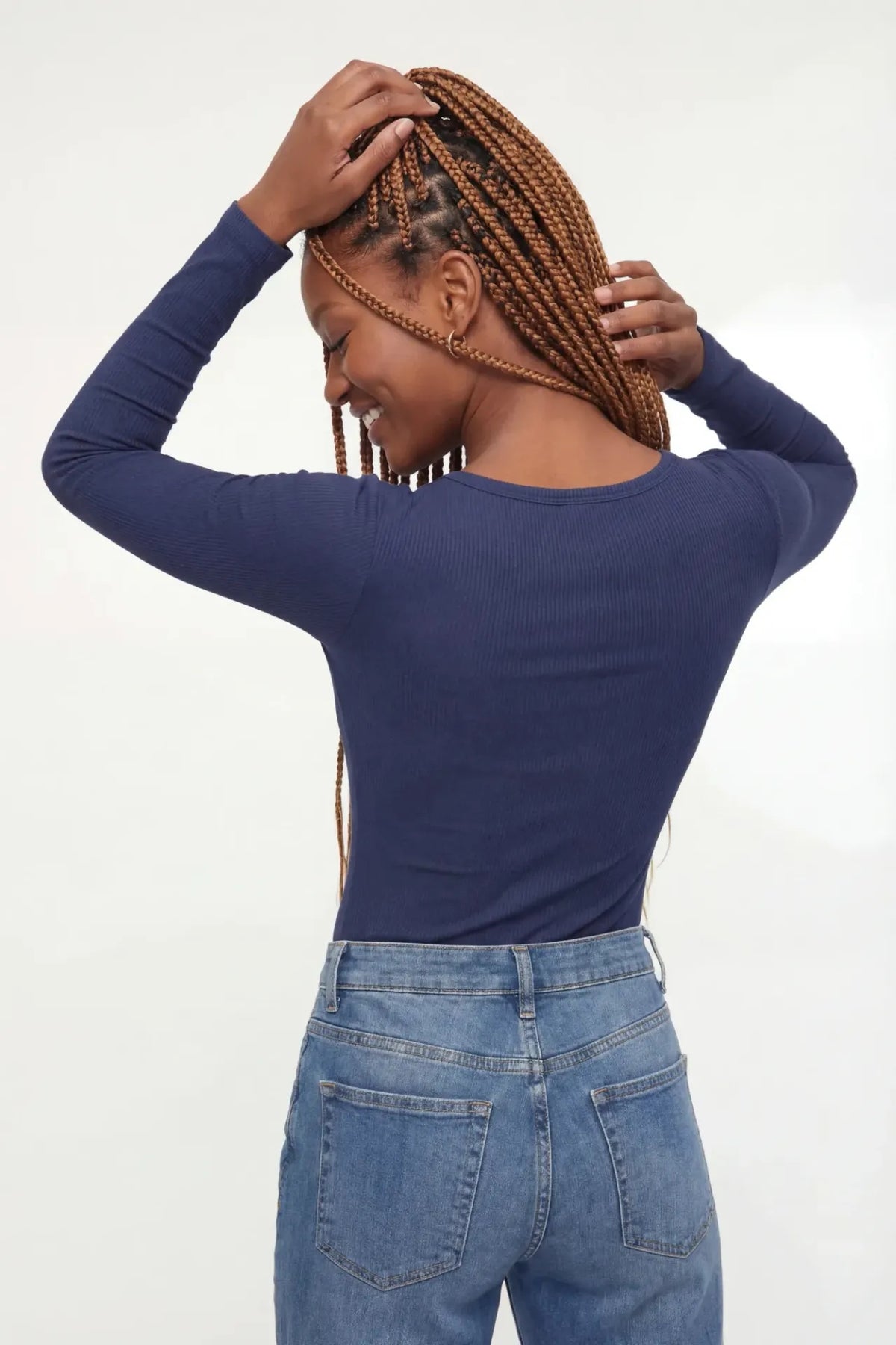 Alt View 2. Ribbed Long Sleeve Henley Bodysuit - Navy