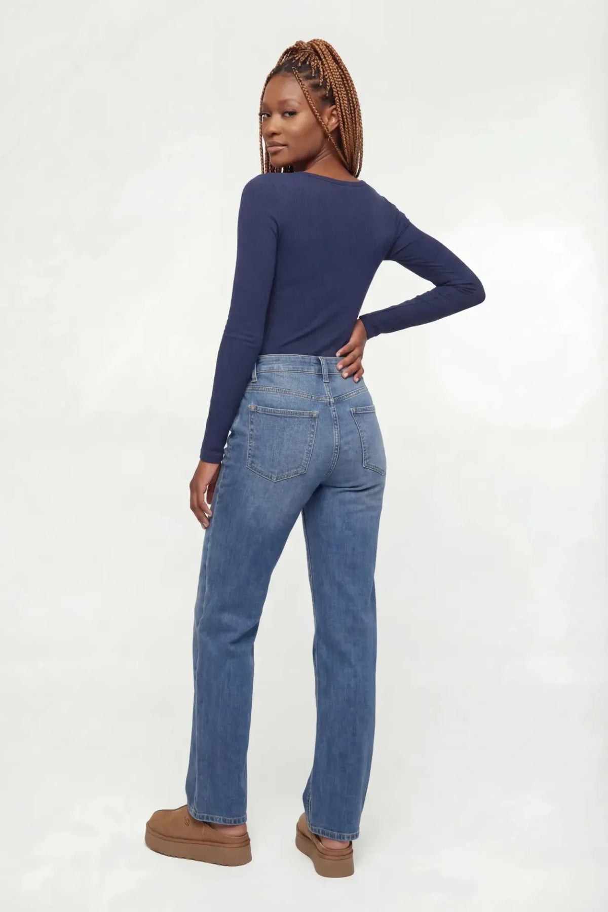 Alt View 4. Ribbed Long Sleeve Henley Bodysuit - Navy