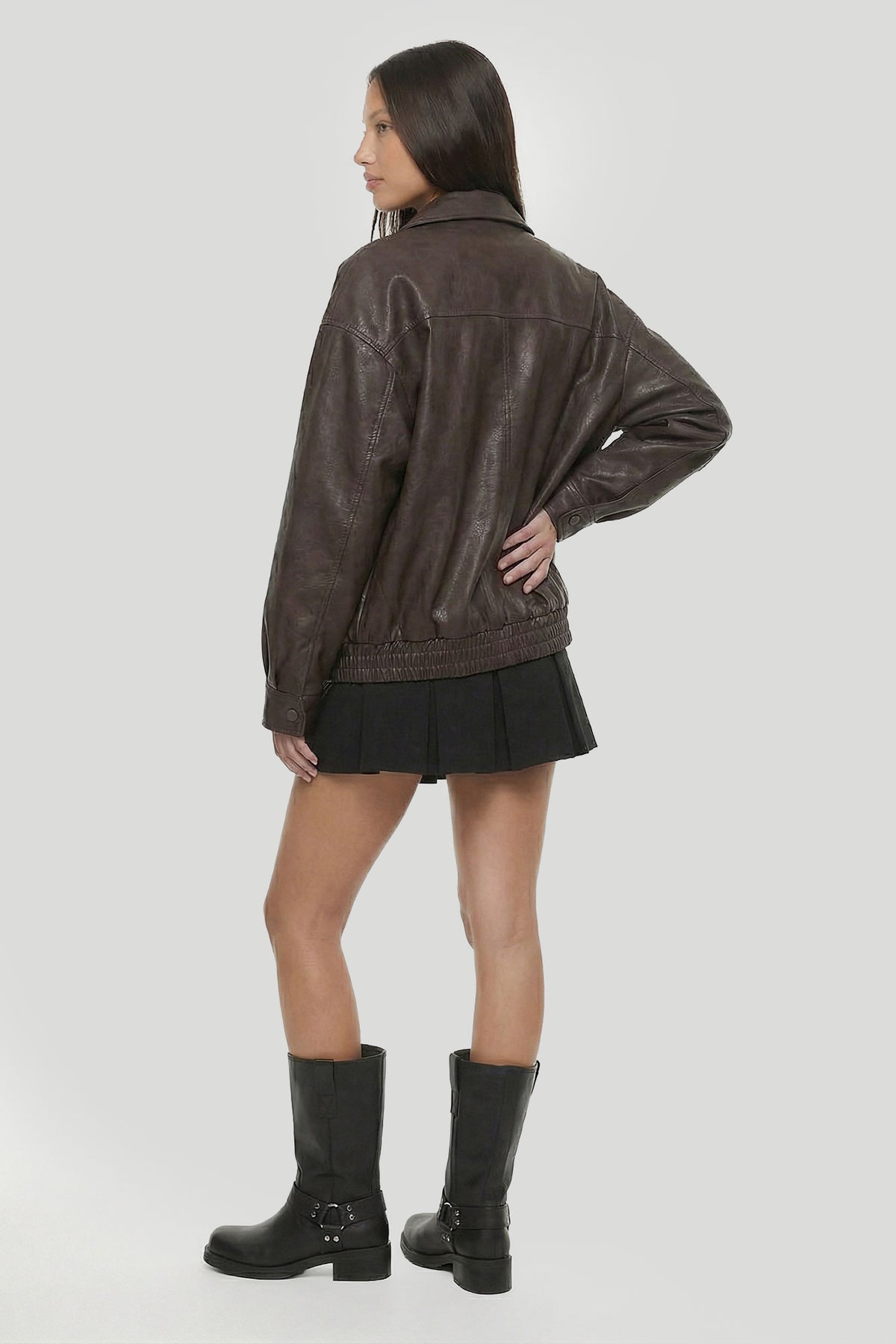Alt View 2. Faux Leather Bomber Jacket - Brown