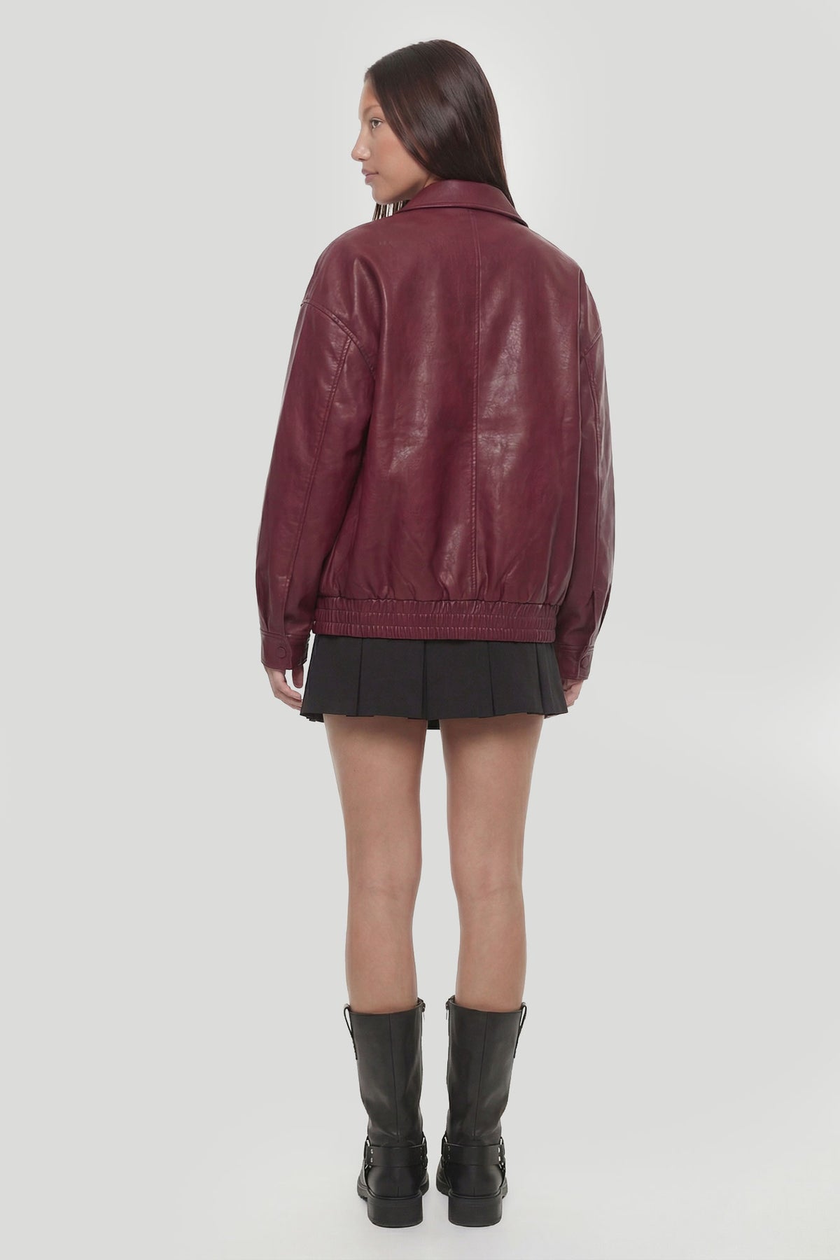Alt View 2. Faux Leather Bomber Jacket - Wine