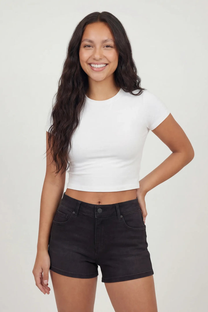 Stretch Mid Rise Push Up Black Denim Short