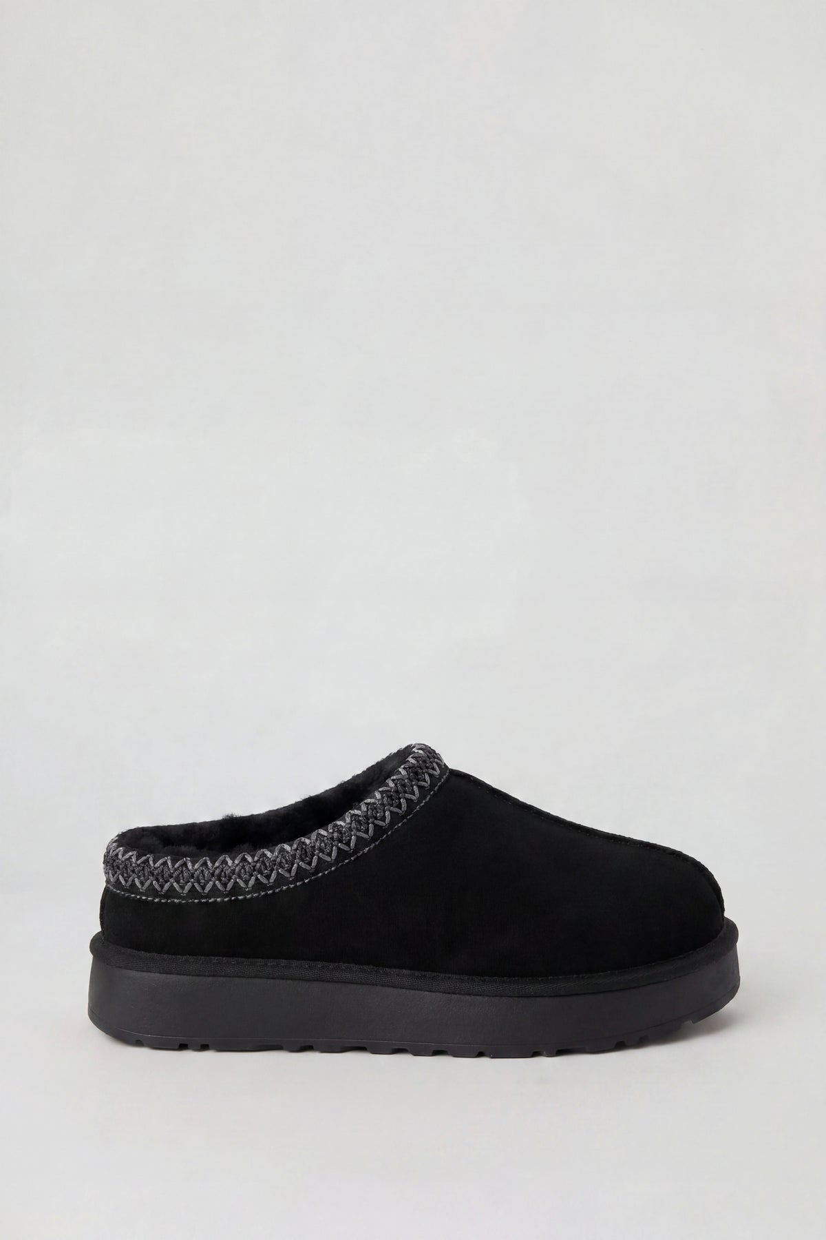 Fur Lined Platform Slipper Booties - Black