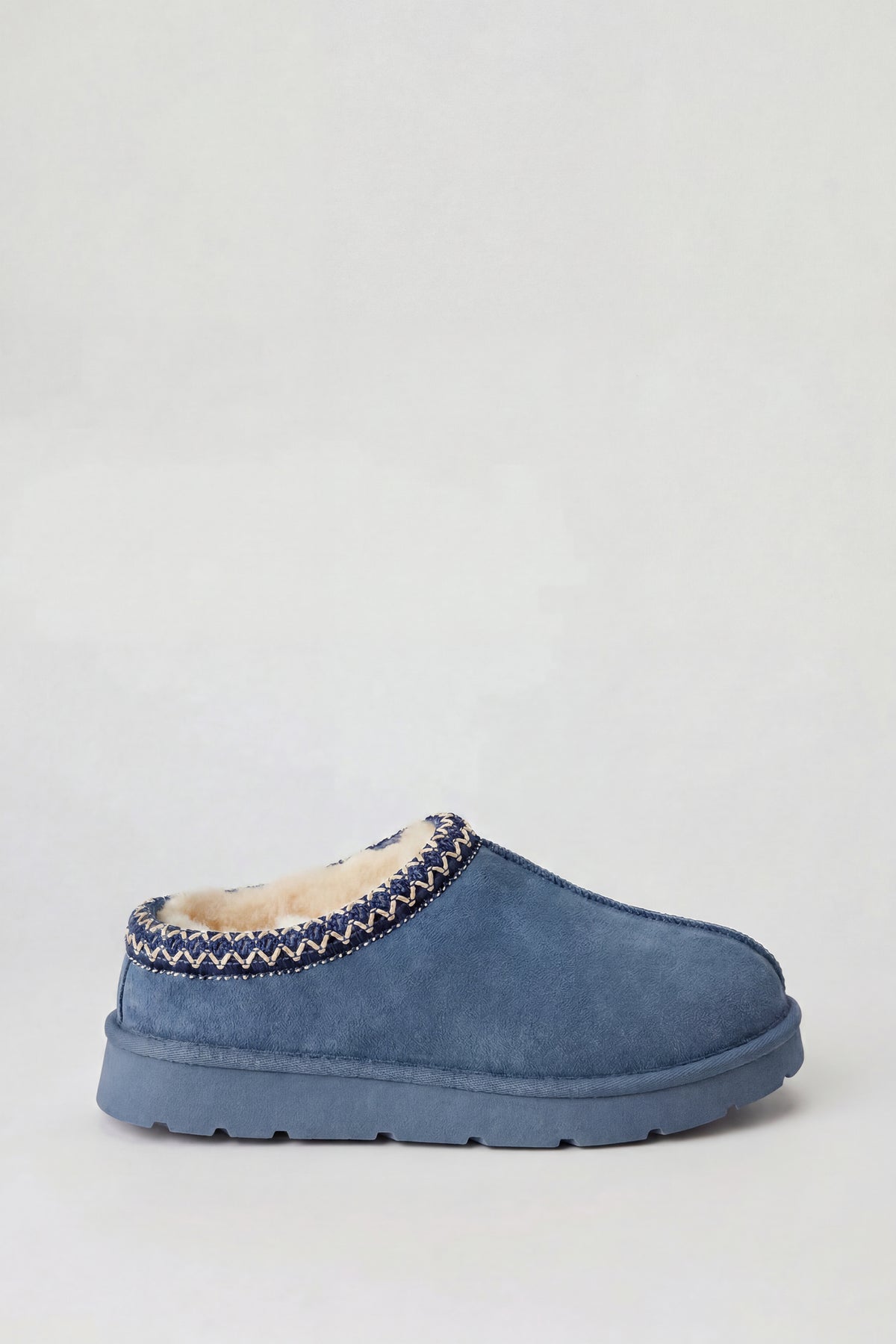 Fur Lined Platform Slipper Booties - Navy