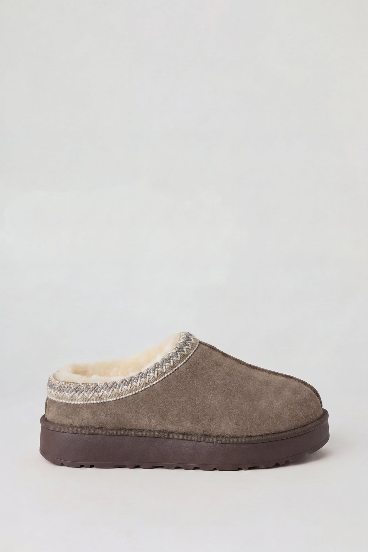 Fur Lined Platform Slipper Booties - Taupe
