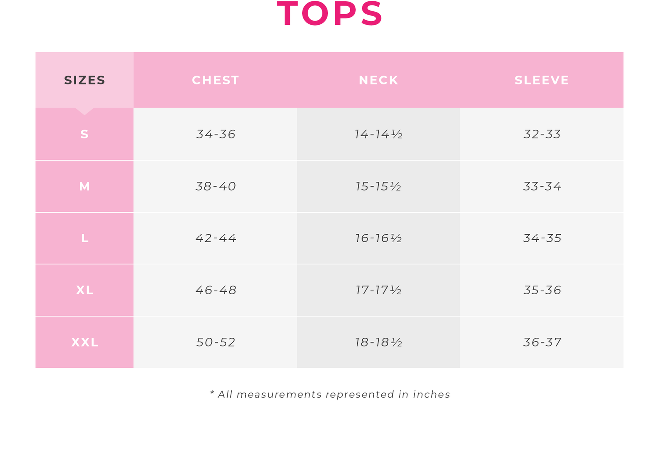 Charotte Russe | Mens Size Guide - Tops